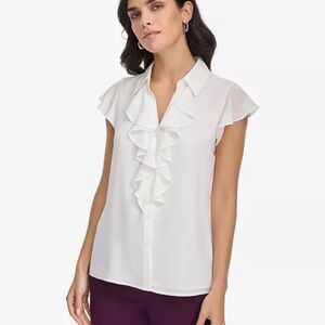 Calvin Klein
Women's Collared Ruffled Short-Sleeve Blouse